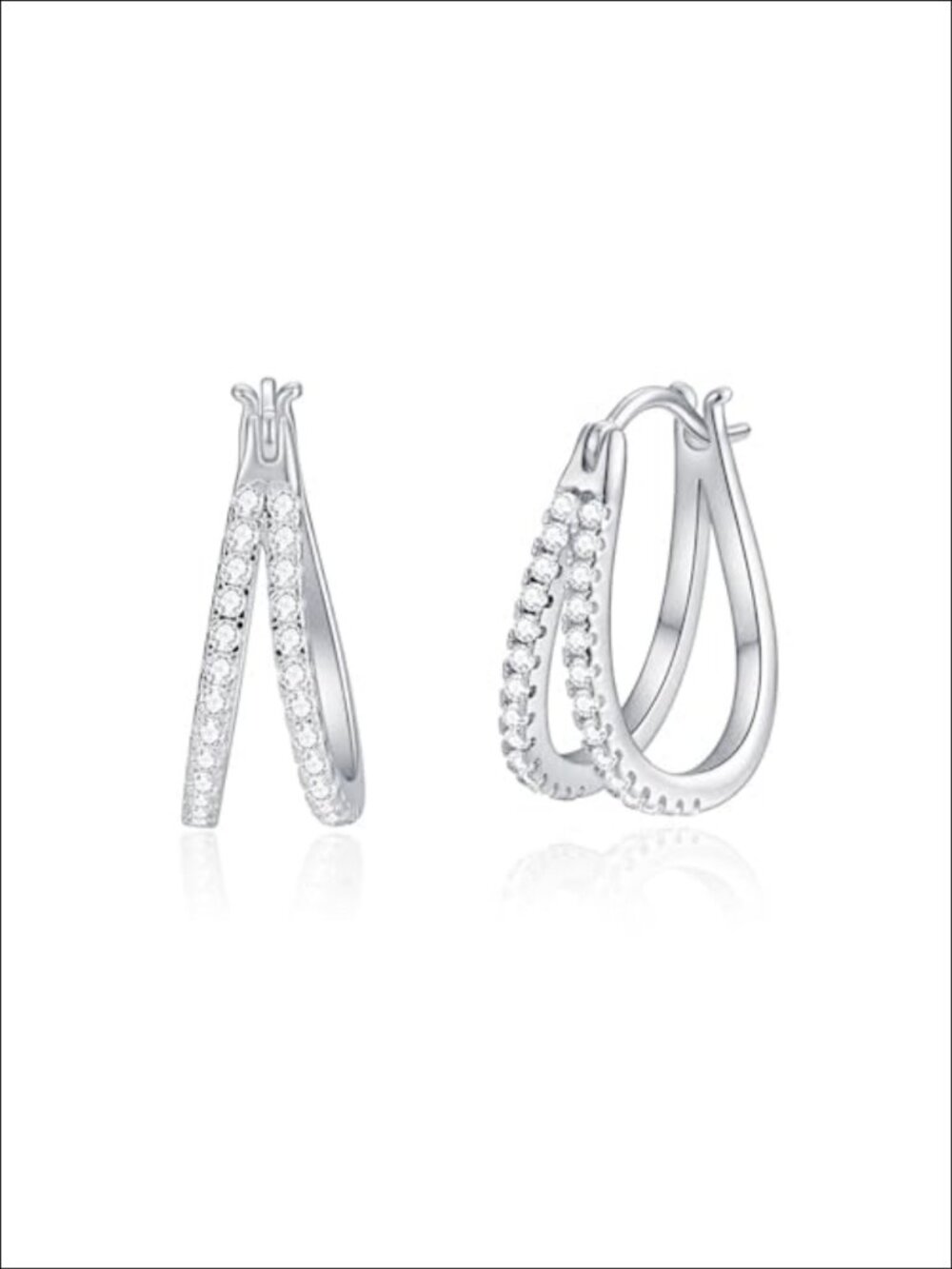 14K Gold Plated Double Hoop Earrings Cubic Zirconia Small Huggie